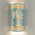 WL714 tropical and Coastal style light fixture with NA53 Palm Tree Design- illuminated - 15 inch tall size