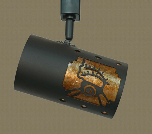 TH55 Southwestern Track Light with Petroglyph Ram design in Flat Black with Amber Mica liner
