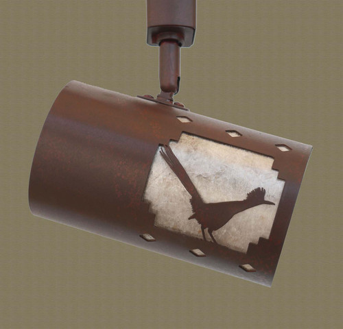 TH58 Southwestern track light with Road Runner design in red rust finish with silver mica liner