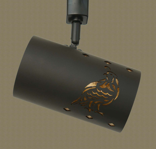 TH64 Southwestern Track Light with Quail and Diamonds Design in flat black finish with amber mica liner
