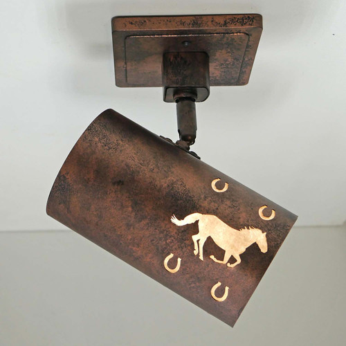TH7 Track Light with Running Horse design with silver mica shown illuminated