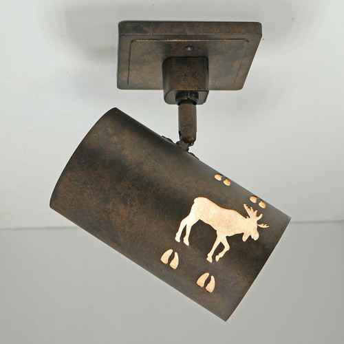 TH16 Rustic Track Light with Moose and Prints Design with silver mica liner- shown illuminated- Monopoint base Sold Separately