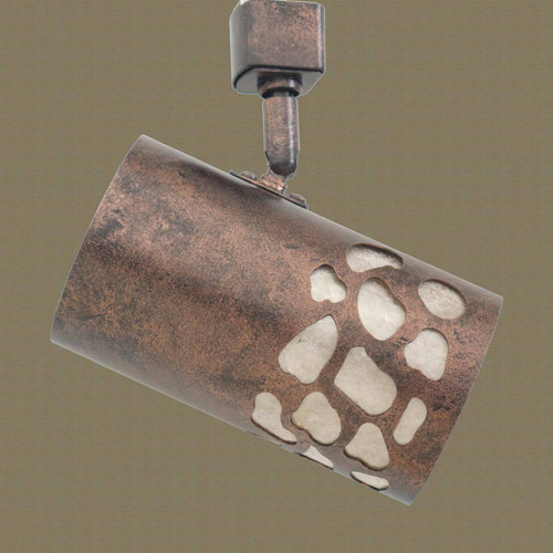 TH54 Rustic track light with River Stone Design in Antique Copper finish and silver mica liner