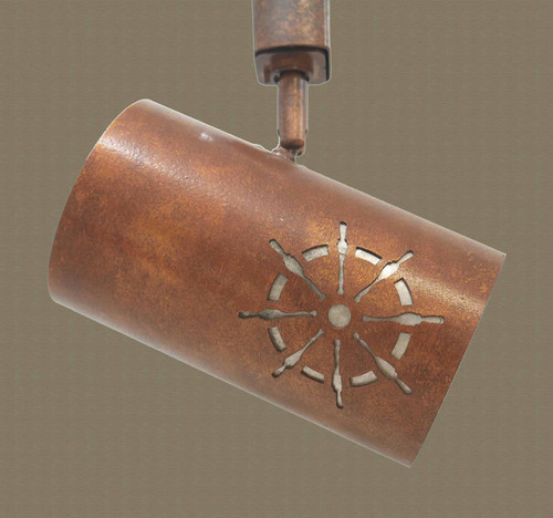 TH510 Nautical and Coastal Track Light With Ships Wheel Design in Mottled Copper Finish with Silver Mica Liner