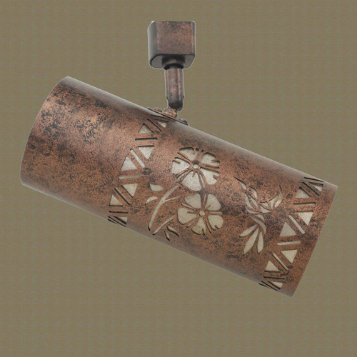 TH273 Southwestern Extended Track Light with Sun design- shown in Antique Copper Finish with silver mica liner