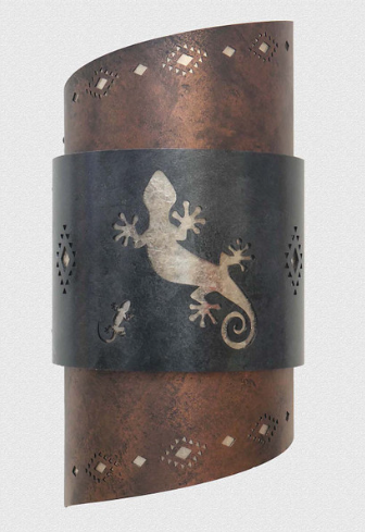 southwestern wall light with gecko design