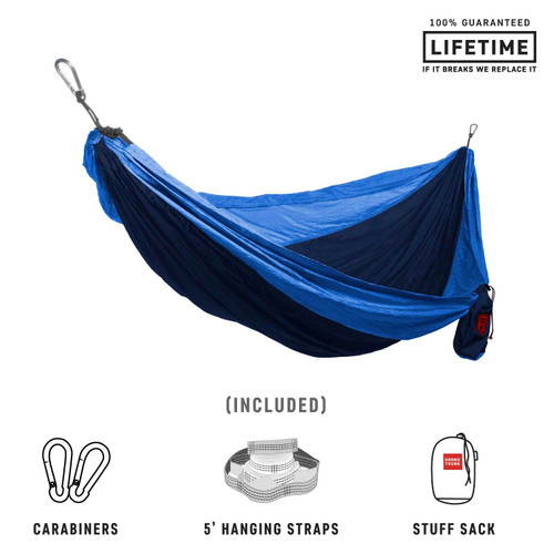 Double Deluxe Parachute Nylon Hammock - Navy/Light Blue - MainImage