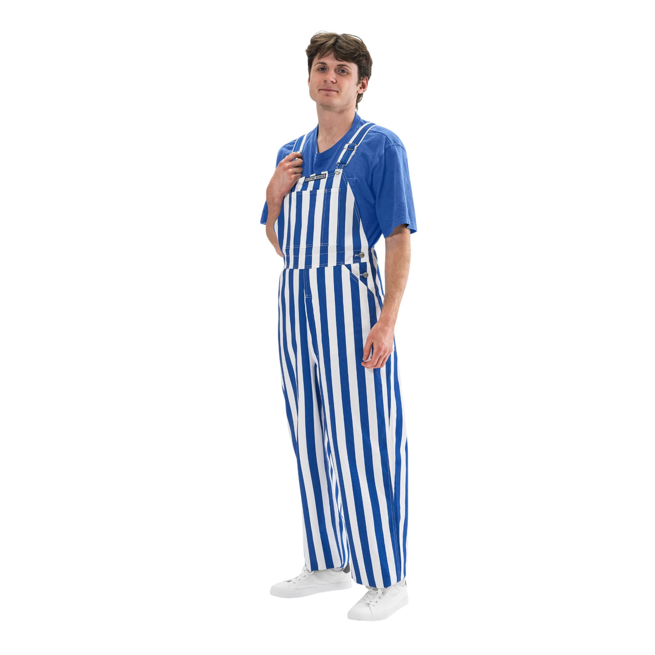 blue and white striped overall dress Pin Stripe Overall Dress