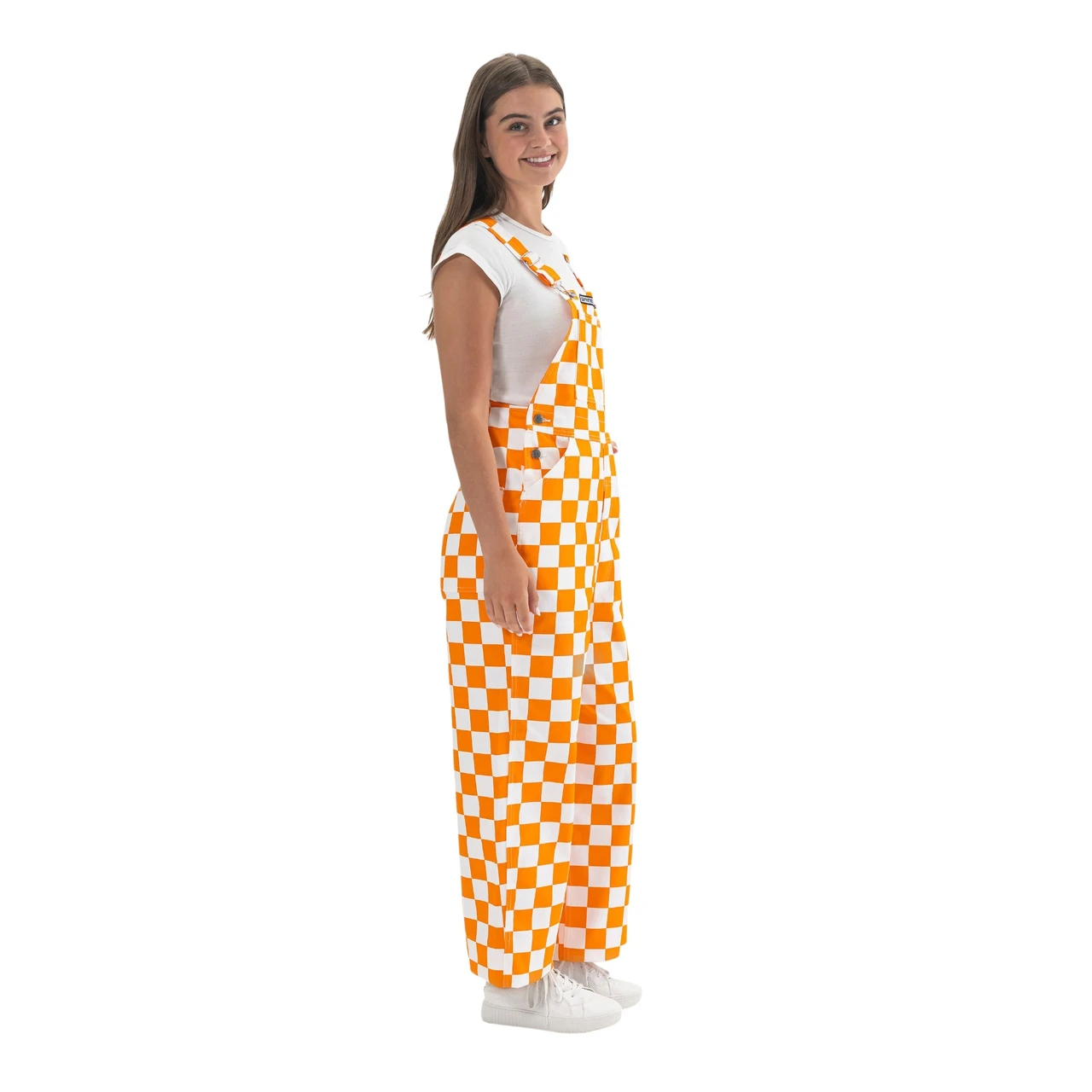 orange and white checkered overall dress Orange & White Checkered Tennessee Adult Game Bibs