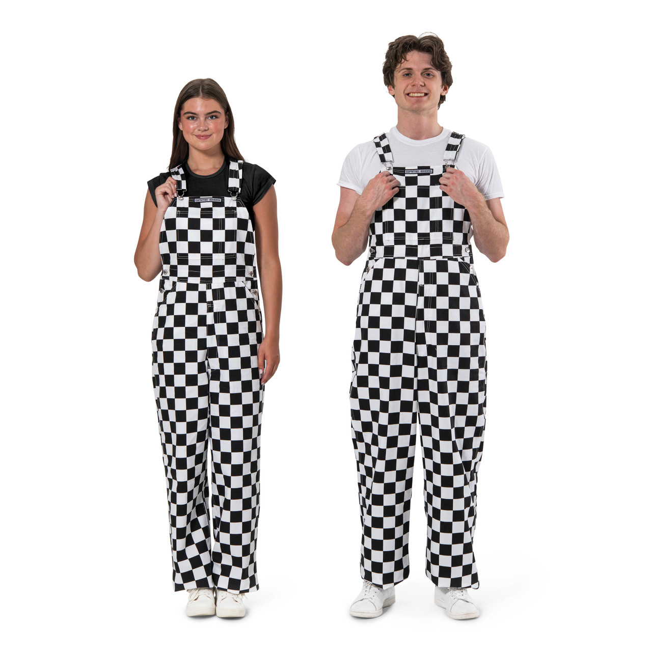 bel&bow checkerboard overall Black and White Checkered Short