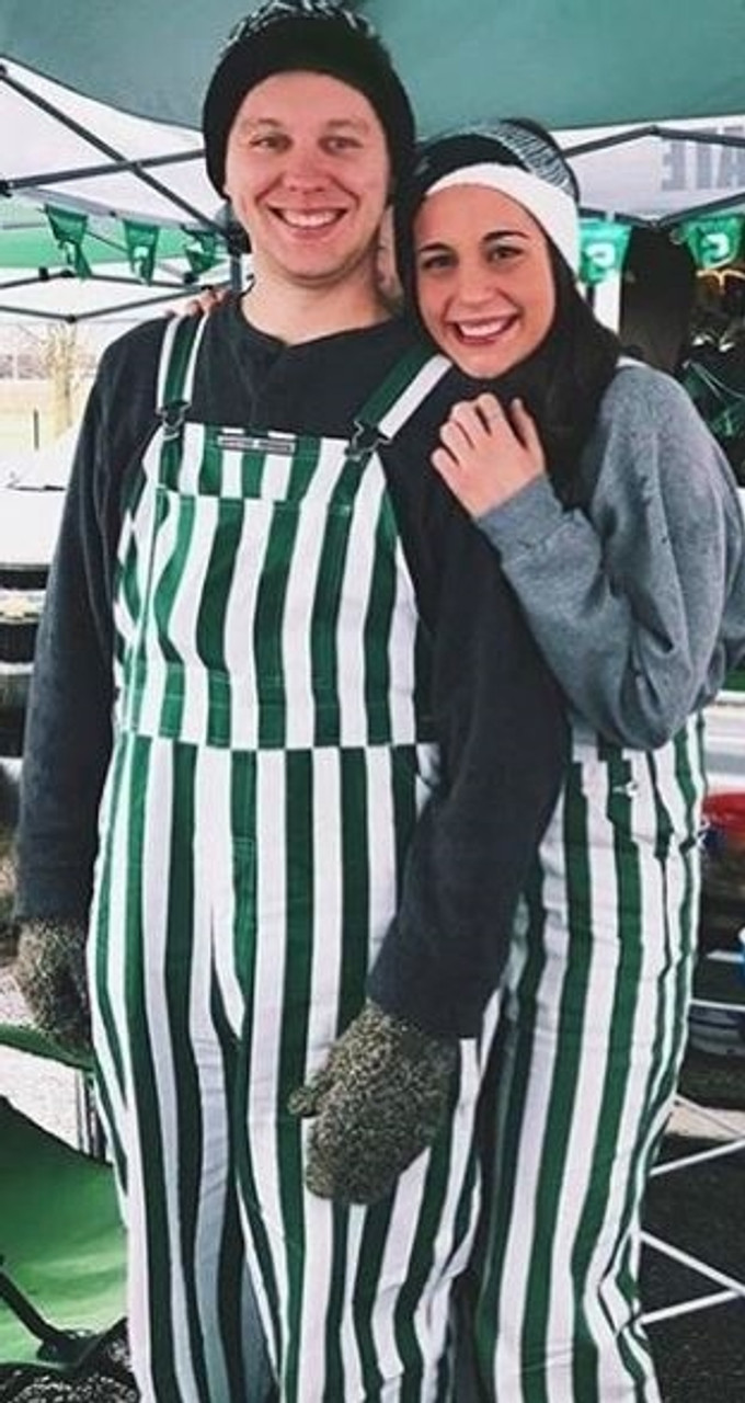 Green & White Striped Game Bib Overalls