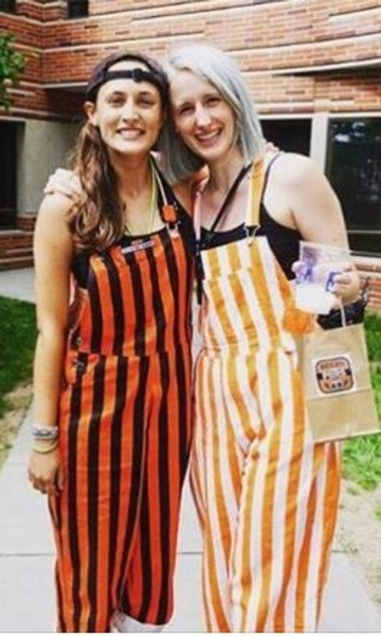 Orange & Black Adult Striped Game Bib Overalls