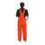 Back angle of solid orange game bibs worn by a male tailgating fan.