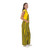 Profile of a female model in navy blue and yellow striped game bibs with two side buttons.