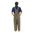 Back design of navy blue and gold striped overalls, premium sports fan apparel.
