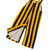 Black and yellow striped infant Game Bibs overalls showing snap-open legs for easy diaper changes.