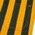 Close-up of a rear pocket and detailed stitching on green and yellow striped infant Game Bibs overalls.