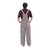 Rear view of maroon and white striped overalls highlighting sports fan apparel.