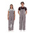 Two fans showing team spirit in maroon and white striped overalls for gameday.