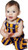 Infant wearing purple and yellow striped Game Bibs overalls at a tailgate with cheering fans.