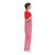 Side profile view of a man modeling the relaxed fit of red and white striped Game Bibs overalls.