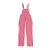 Flat lay studio shot of red and white striped Game Bibs overalls on a plain white background, showing the full garment design.