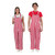 Front view of a smiling man and woman wearing matching red and white vertically striped Game Bibs overalls.