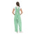 Back view of kelly green and white striped overalls, durable apparel built for sports fans.