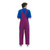 Back angle of royal blue and red striped game bibs worn by a male tailgating fan.