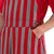 Side pocket detail on scarlet and grey striped game bibs featuring two buttons.