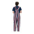 Back design of USA red, white, and blue star overalls, premium patriotic sports fan apparel.