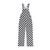 Black and white checkered overalls laid flat, highlighting the side buttons.