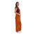 Female tailgater turning to the side to display her maroon and orange striped game bibs.