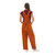 Rear view of maroon and orange striped overalls highlighting gameday sports fan apparel.