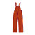Maroon and orange striped overalls displayed flat against a white background with two side buttons.