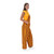 Maroon and gold striped sports fan overalls side view showing pocket and two buttons.