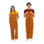 Man and woman wearing maroon & gold striped game day bib overalls