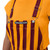 Detail view of the front chest pocket on maroon and gold striped game bibs.