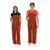 Front view of two fans wearing orange and black striped game bibs for game day tailgating
