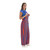 Side view of a fan in royal blue and orange striped game bibs with a two-button closure.