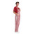 Crimson and white striped sports fan overalls side view showing pocket and two buttons.