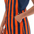 Side pocket detail on navy blue and orange striped game bibs highlighting a two-button waist.