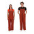Two fans modeling brown and orange striped game bibs for sports tailgating and gameday events.