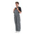 Angled shot of a male model showing the relaxed fit of black and silver striped game bibs over a dark tee.