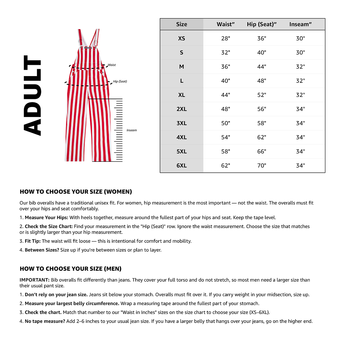 Game Bibs adult size chart 