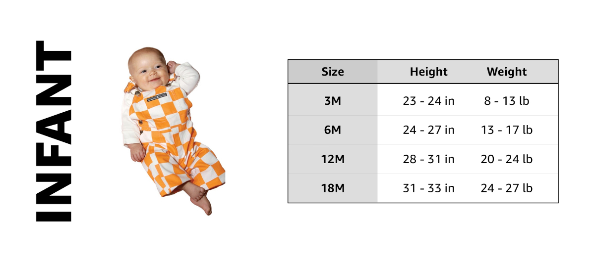 Game Bibs infant size chart 
