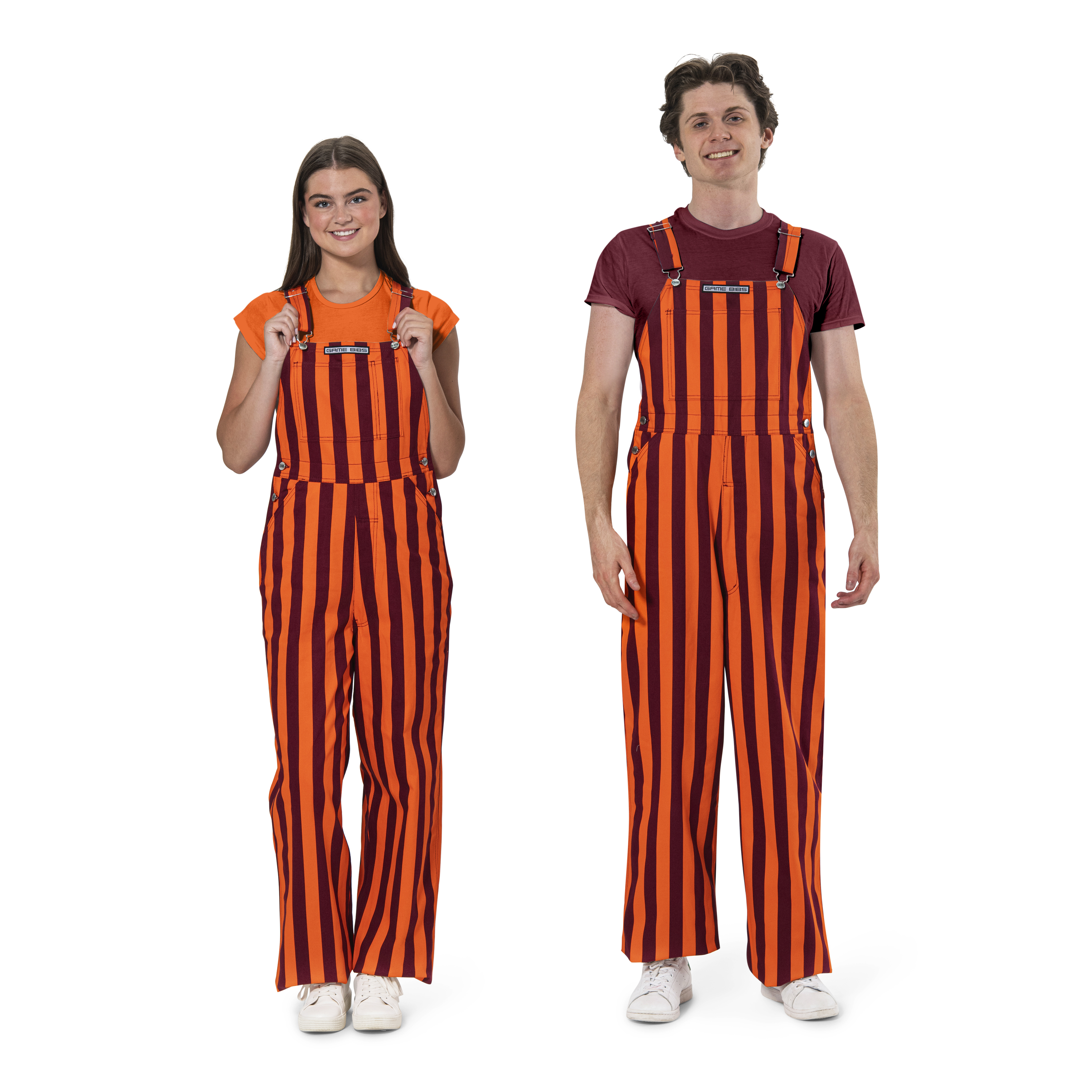 Maroon & Orange Adult Striped Game Bib Overalls