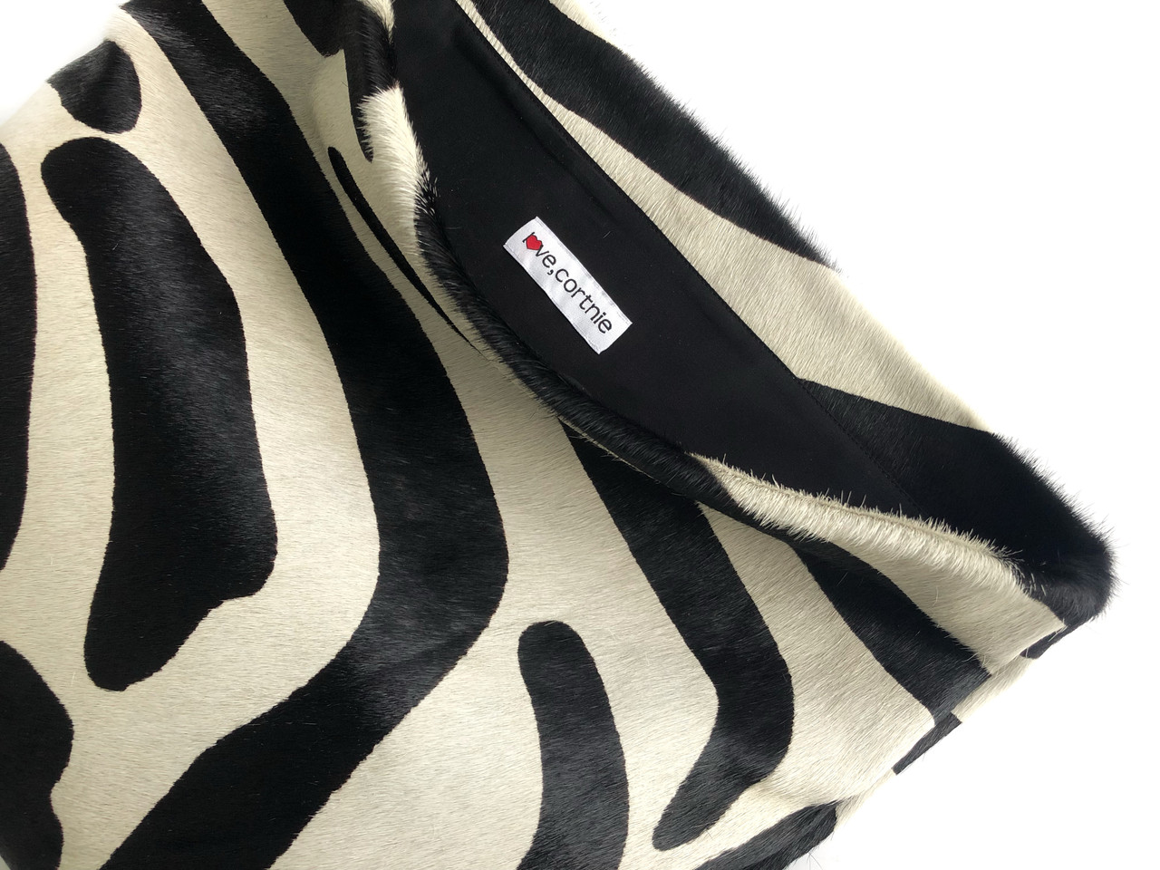 NEW! Black & Off-White Zebra Calf Hair Roll Down Clutch - Love Cortnie