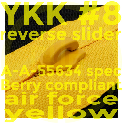 20 PACK YKK #8 coil slider reverse Berry compliant milspec, matte Air Force Yellow