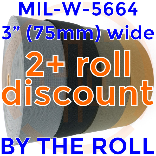 MIL-W-5664 3 inch (75mm) nylon woven elastic BY THE ROLL Solution Dyed Berry Compliant MIL-W-5664 Type II Class I